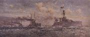 Charles Dixon HMS Cardiff leading the surren-dered German Fleet into the Firth of Forth oil painting